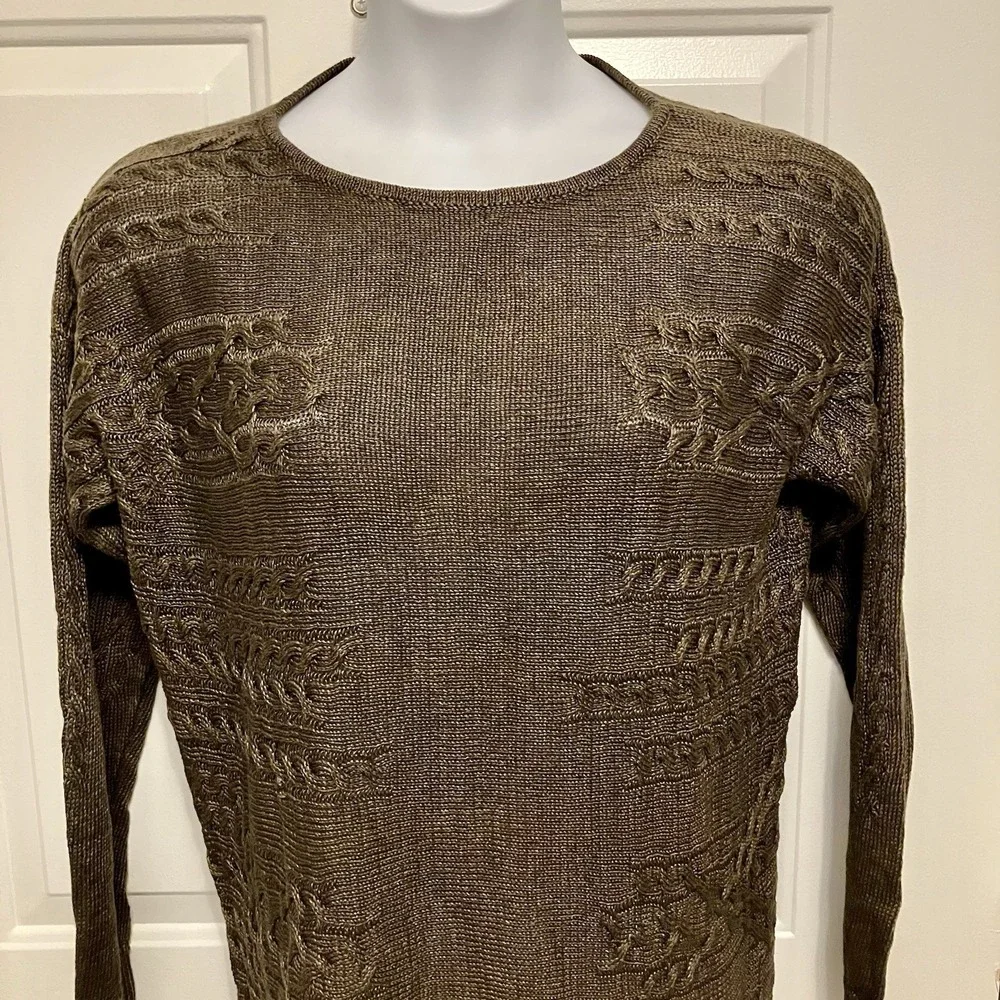 Lafayette 148 Medium/Large Cable Knit Tunic Brown Sweater 100% Hemp Sz M Women's